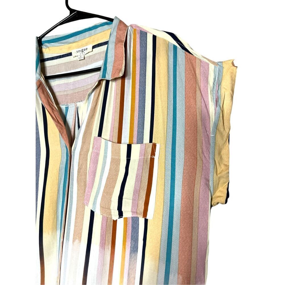 Umgee Striped Short Sleeve Button Down Shirt Dress Size M - Picture 4 of 10